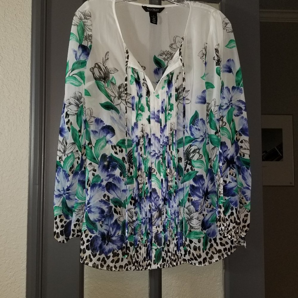 NWOT WHBM Sheer Top White Floral Print Blouse